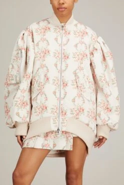 Simone Rocha Oversized Puff Sleeve Bomber Jacket In Wreath/Pearl -ULLA JOHNSON Shop simone OversizedPuffSleeveBomberJacketinWreathPearl 2
