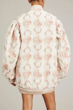 Simone Rocha Oversized Puff Sleeve Bomber Jacket In Wreath/Pearl -ULLA JOHNSON Shop simone OversizedPuffSleeveBomberJacketinWreathPearl 3
