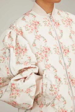 Simone Rocha Oversized Puff Sleeve Bomber Jacket In Wreath/Pearl -ULLA JOHNSON Shop simone OversizedPuffSleeveBomberJacketinWreathPearl 4 1