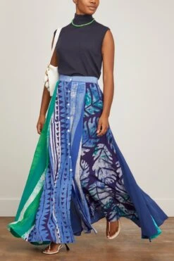 Hand-Batik Mixed Print Silk A-Line Long Skirt In Multicolor 7 Hand-Batik Mixed Print Silk A-Line Long Skirt In Multicolor -ULLA JOHNSON Shop studio189 hand batik mixed print silk aline long skirt in multicolor 1