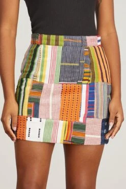 Patchwork Woven Mini Skirt In Multicolor -ULLA JOHNSON Shop studio189 patchwork woven mini skirt in multicolor 2