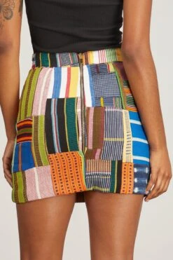 Patchwork Woven Mini Skirt In Multicolor -ULLA JOHNSON Shop studio189 patchwork woven mini skirt in multicolor 3