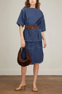 Toteme Dart-Neck Denim Top In Dark Blue 7 Toteme Dart-Neck Denim Top In Dark Blue -ULLA JOHNSON Shop toteme dart neck denim top in dark blue 1