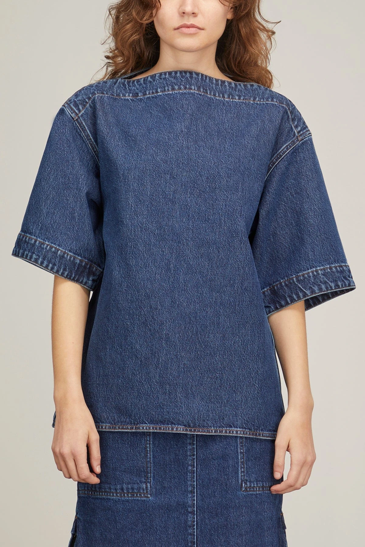 Toteme Dart-Neck Denim Top In Dark Blue 5 Toteme Dart-Neck Denim Top In Dark Blue - Image 3