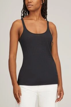 Toteme Scoop Neck Linen Tank Top In Black -ULLA JOHNSON Shop toteme scoop neck linen tank top in black 2