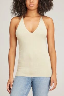 Toteme Y-Back Merino Silk Top In Wet Sand -ULLA JOHNSON Shop toteme yback merino silk top in wet sand 2