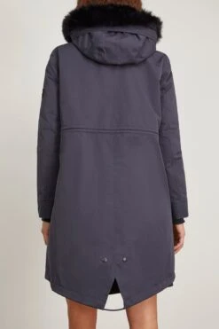 Cotton Parka Coat With Rabbit/Fox Trim In Ink -ULLA JOHNSON Shop yvessalomon CottonParkaCoatwithRabbitFoxTriminInk 3