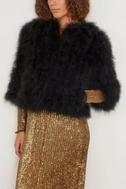 Feathers Jacket In Noir -ULLA JOHNSON Shop yvessalomon FeathersJacketinNoir 2