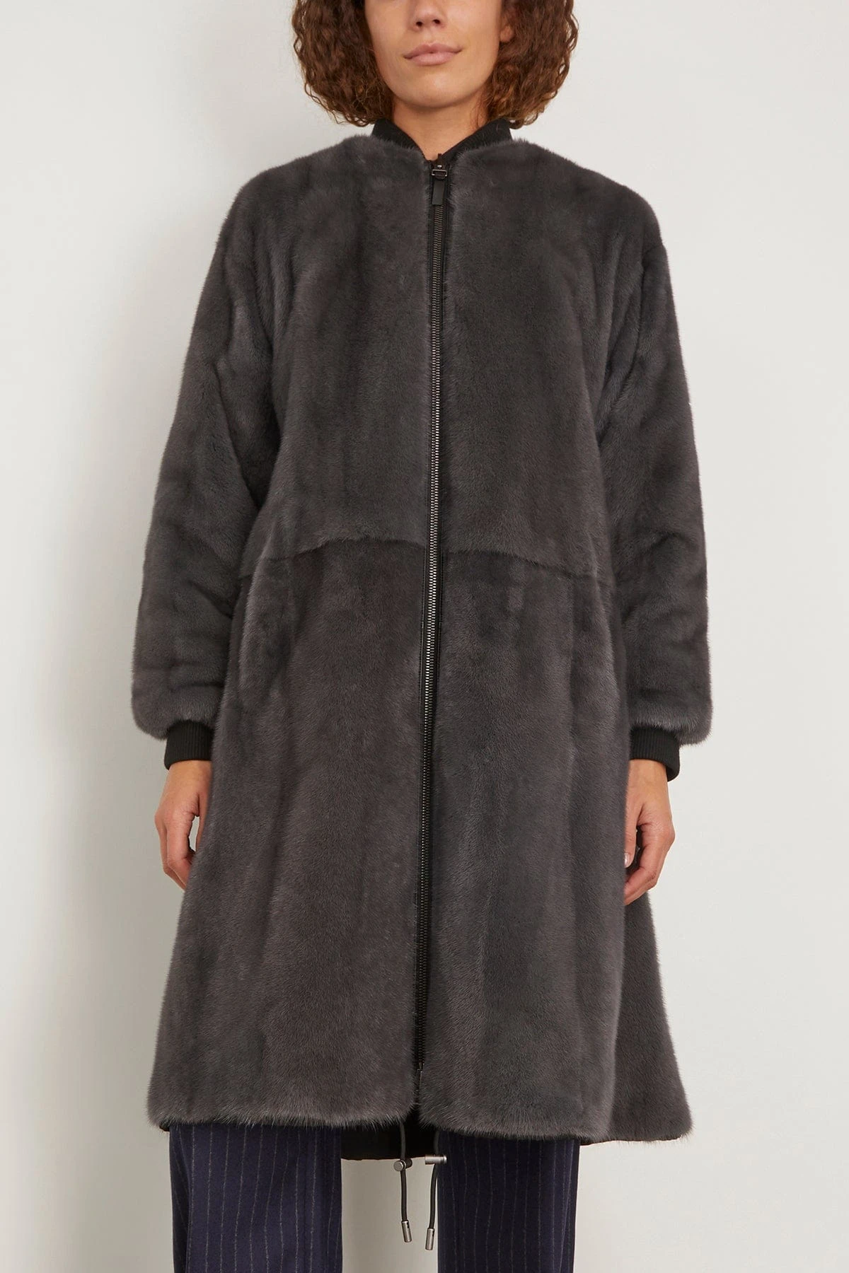 Reversible Technical Coat With Mink Trim In Noir/Basalte 5 Reversible Technical Coat With Mink Trim In Noir/Basalte - Image 3