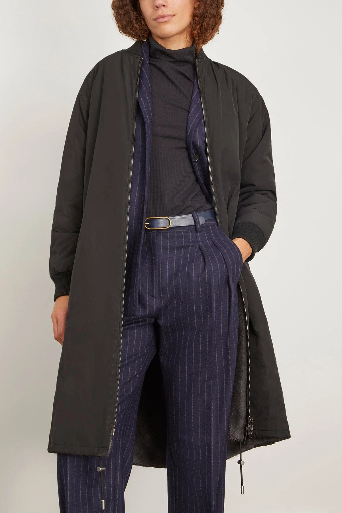 Reversible Technical Coat With Mink Trim In Noir/Basalte 7 Reversible Technical Coat With Mink Trim In Noir/Basalte - Image 5